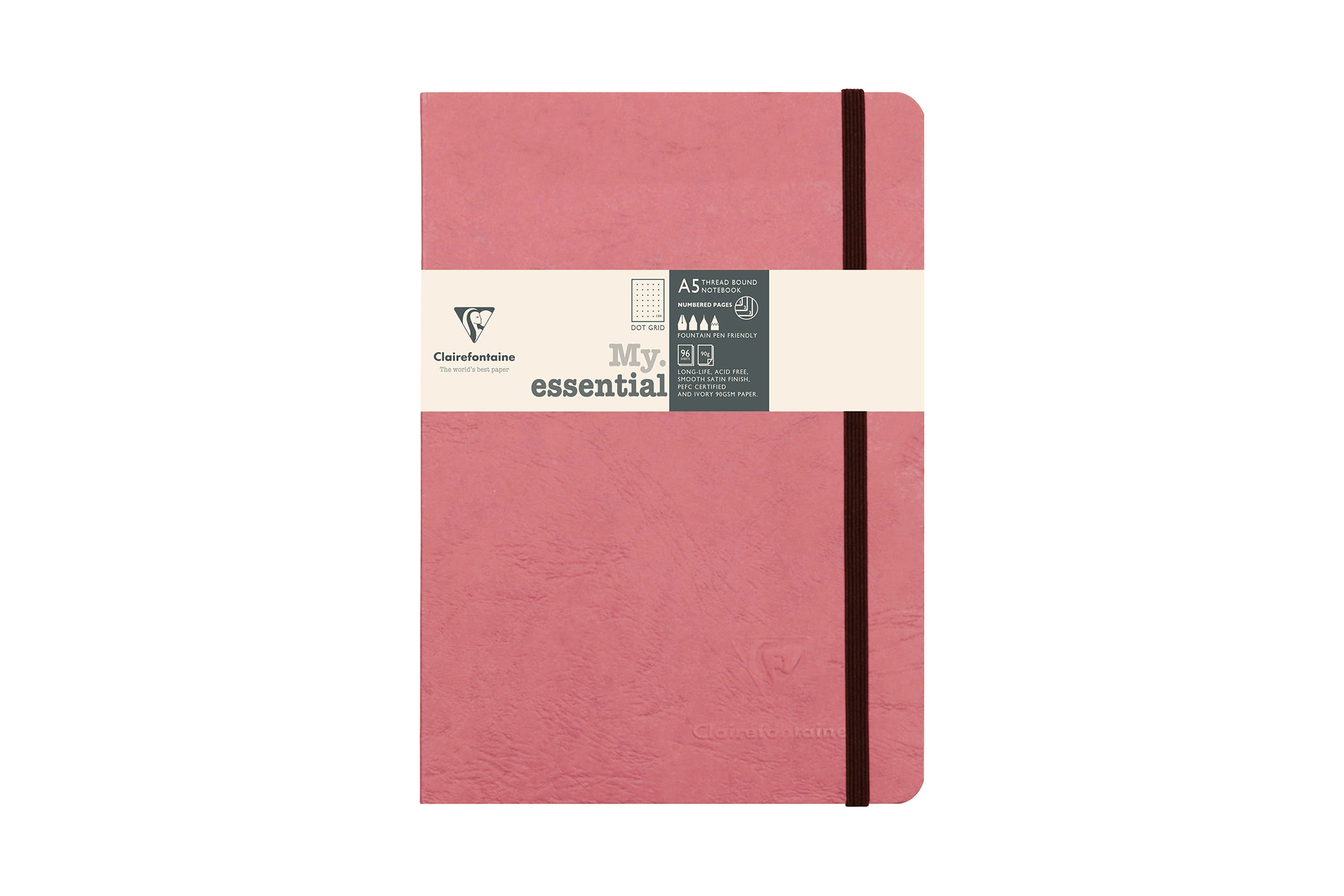Clairefontaine Basic My Essential A5 Notebook - Rose, Dot Grid