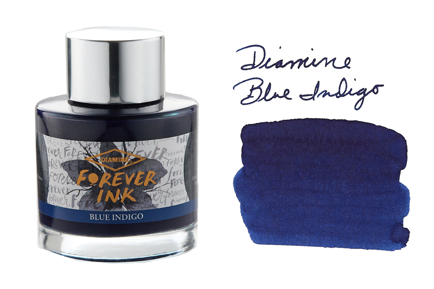 Diamine Forever Blue Indigo fountain pen ink bottle and swab