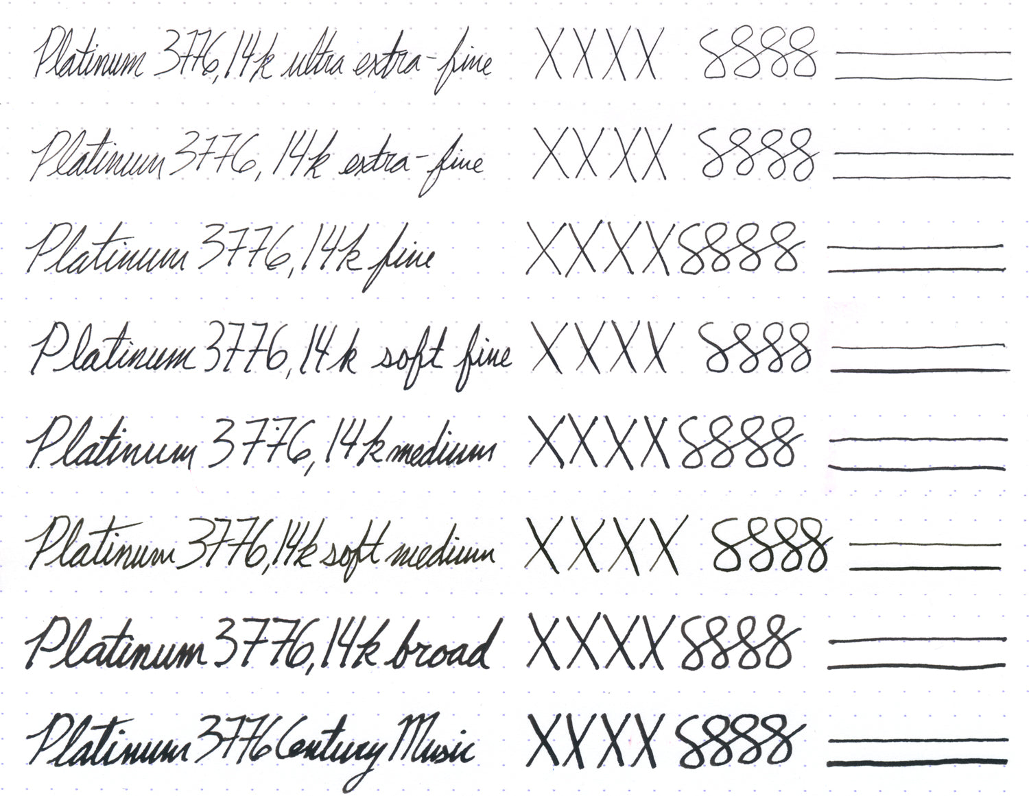 Platinum 3776 Century nib writing samples