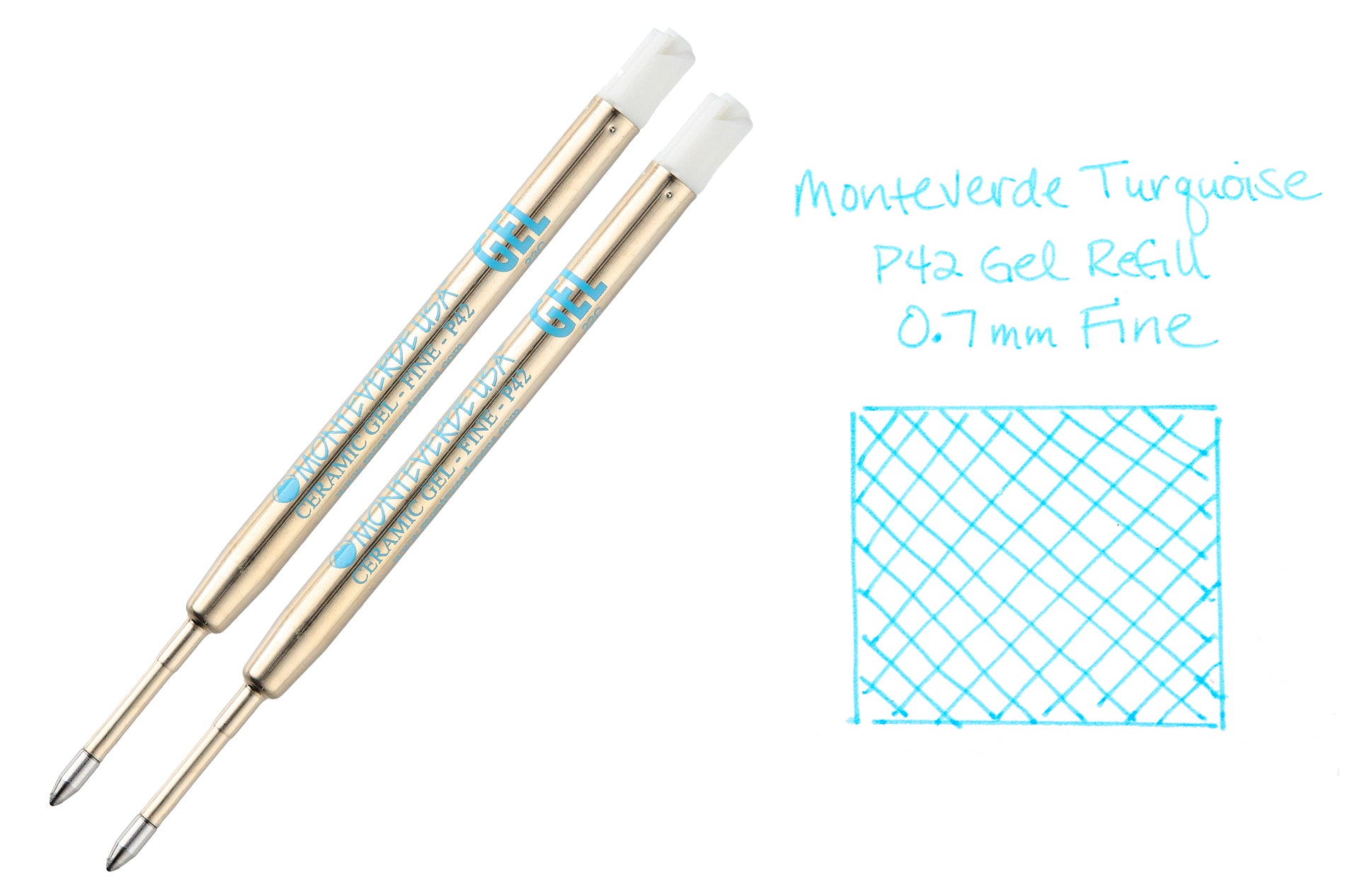 Monteverde Capless Gel P42 Rollerball Refills - Turquoise, 0.7mm Fine (2-Pack)
