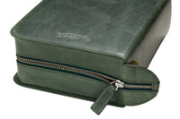 Galen Leather Zippered 40 Slot Pen Case - Crazy Horse Forest Green