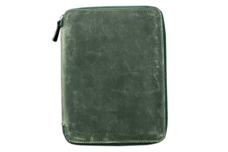 Galen Leather Zippered A5 Notebook Folio - Crazy Horse Forest Green