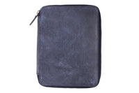 Galen Leather Zippered A5 Notebook Folio - Crazy Horse Navy Blue