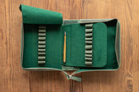 Galen Leather Zippered 40 Slot Pen Case - Crazy Horse Forest Green