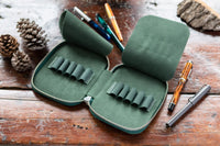 Galen Leather Zippered 10 Slot Pen Case - Crazy Horse Forest Green