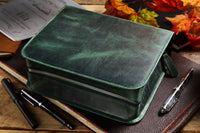 Galen Leather Zippered 40 Slot Pen Case - Crazy Horse Forest Green